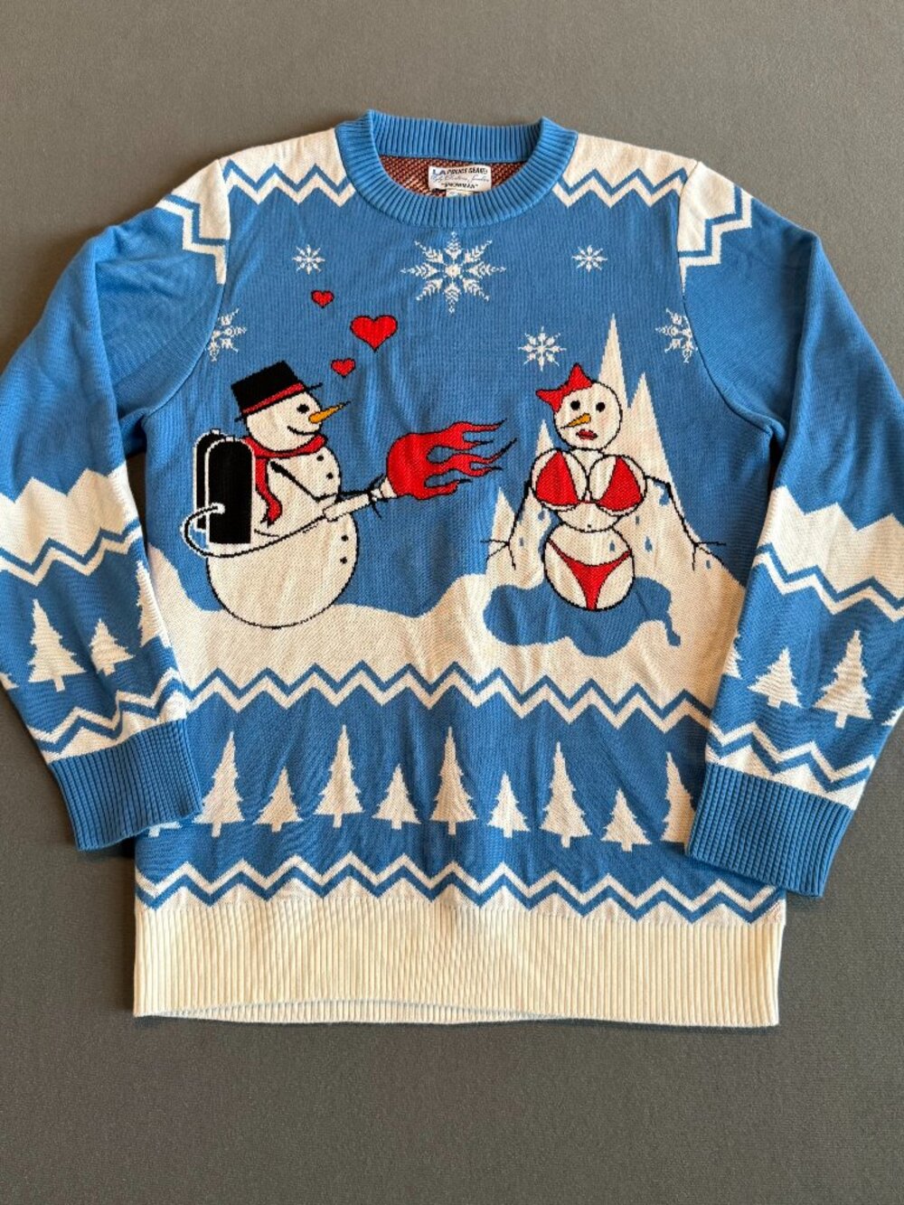 LA Police Gear Naughty Christmas Sweater Men’s Large Snowman Ugly Holiday Blue